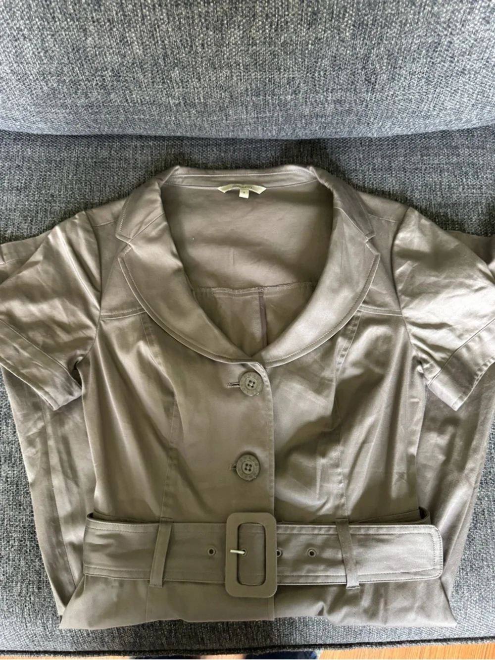 Belted Short-Sleeve Shirt Mini Dress in Taupe - Picture 3 of 4